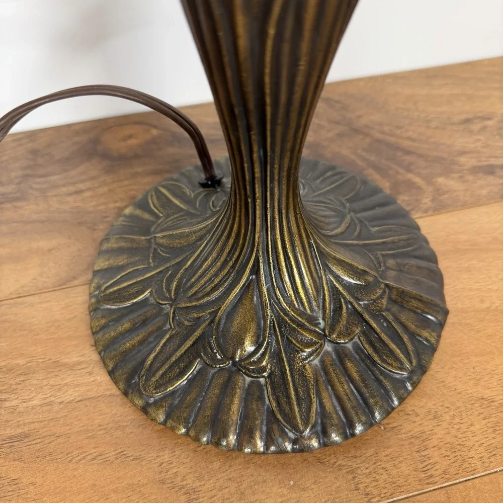 VTG Art Deco Fleur de Lis Table Lamp Cast Metal Bronzed Patina Electric 19.5